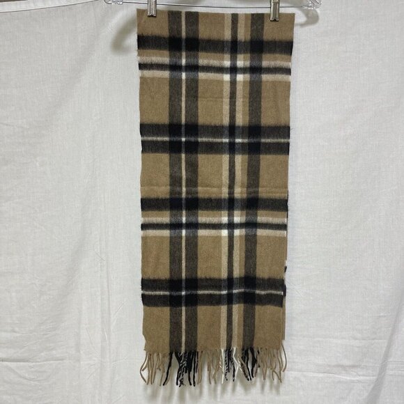 Vintage Wool Neck Scarf Brown Tartan Check Plaid Made in Germany Fringe 54x12" - Picture 5 of 5